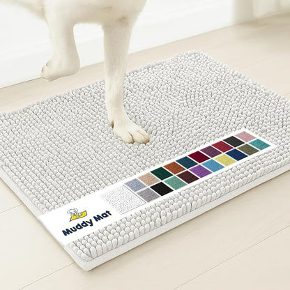 Muddy Mat® Shown on TV – Super Absorbent Door Mat Indoor, Microfiber Quick Dry Chenille Entryway Rug, Non-Slip Front Door Mat, Indoor Mats for Entryway, Machine Washable Pet Rug, White 24"x36"
