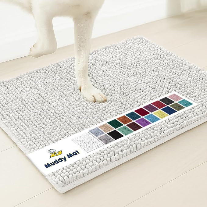 Muddy Mat® Original Dog Door Mat for Muddy Paws, Super Absorbent Microfiber, Non-Slip Washable Pet Rug, Quick Dry Chenille Entryway Carpet, Machine Washable Indoor Outdoor mat, White 48"x72"
