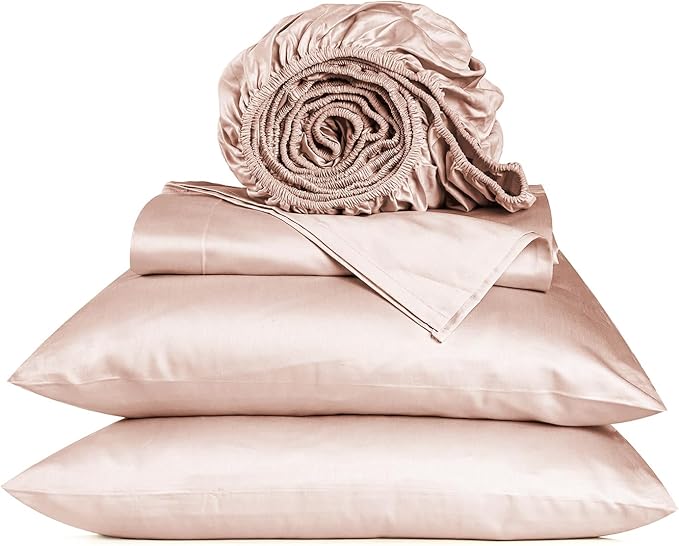 URBANHUT 800 Thread Count 100% Cotton Full Size Sheets, Luxury 4 Piece Full Bedsheets, Hotel Sheets Sateen Finish - Better Than Egyptian, 16" Elasticized Deep Pocket - Blush Pink