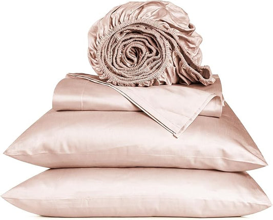 URBANHUT 800 Thread Count 100% Cotton Full Size Sheets, Luxury 4 Piece Full Bedsheets, Hotel Sheets Sateen Finish - Better Than Egyptian, 16" Elasticized Deep Pocket - Blush Pink