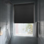 HESTIA No Drill Cordless Blackout Roller Shades Screwless Waterproof Shower Window Blinds, Auto-Retraction Easy Install Blind for Bathroom/Kitchen/Office/Exterior, Black, 34.5" W x 54" H