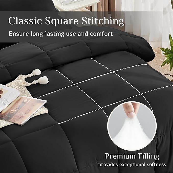 JOLLYVOGUE King Comforter Set, Ultra-Soft Bed in a Bag King Size 7 Pieces, Oeko-TEX Certified Bedding Set with Down Alternative Comforter, Sheets, Pillowcases & Shams, Black