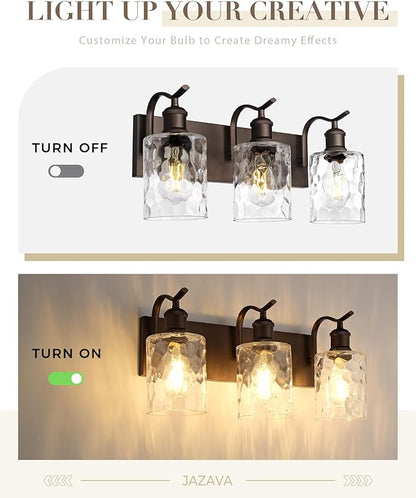 Bathroom Vanity Light Fixtures Over Mirror 3-Light Hammered Glass Wall Mounted Modern Oil Rubbed Bronze - VL01ORBH-3