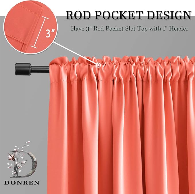 DONREN Coral Blackout Curtains Rod Pocket Curtain Panels -Thermal Insulated Curtains for Living Room (42 W x 84 L Inch,2 Panels)