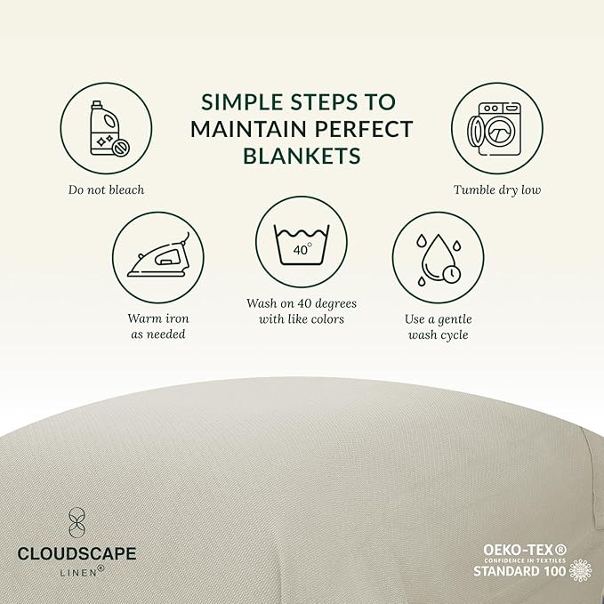 Cloud Scape Linen 100% Cotton Blanket King 92x108 Fog - Cozy Herringbone Weave, Fits Up to Cal King Beds, Breathable Softness, All-Season Warmth, Heavy Layering Winter Blanket