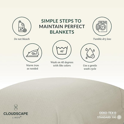 Cloud Scape Linen 100% Cotton Blanket King 92x108 Fog - Cozy Herringbone Weave, Fits Up to Cal King Beds, Breathable Softness, All-Season Warmth, Heavy Layering Winter Blanket