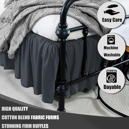 Black Bed Skirt King Size Ruffled Bed Skirt with Split Corners, King Bed Skirt 14 Inch Drop, King Size Bed Skirt Black for Ruffled Bed Skirt with Split Corners, Bed Skirt King Size