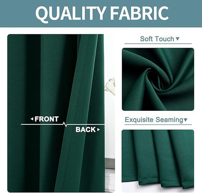 ChrisDowa Small Window Curtains for Kitchen and Bedroom - Grommet Short Thermal Insulated Room Darkening Curtains (2 Panels, Forest Green, 42 x 36 Inch)