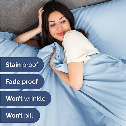 Queen 6 Piece Sheet Set - Cooling, Comfy & Breathable - Hotel Luxury Bedding, Includes Fitted Sheet for Women, Men, Kids & Teens - 1 Flat, 1 Fitted Sheet, 4 Pillowcases with Deep Pockets - Baby Blue