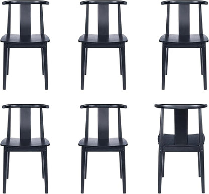 Wood Dining Room Chairs Set of 6, Mid Century Modern Kitchen Chairs Wishbone Chair with Curved Back Armless Accent Chair for Living Room Restaurant, Black
