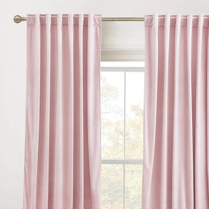 RYB Home Pink Velvet Curtains 96 inches - Blackout Curtains for Living Room, Thermal Insulated Noise Reducing Panels Soft Luxury Window Decor for Bedroom, Blush Pink, W52 x L96 inches, 2 Panels