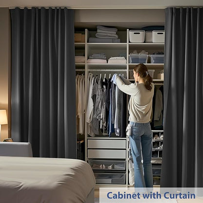 Room Divider Ceiling Mounted Curtains Track Sets Extra Wide Blackout Curtain Flexible Tracks for Bedroom Privacy Partition Separator, 1 Panel Black Drape and White Rail, W12.5 x H9ft
