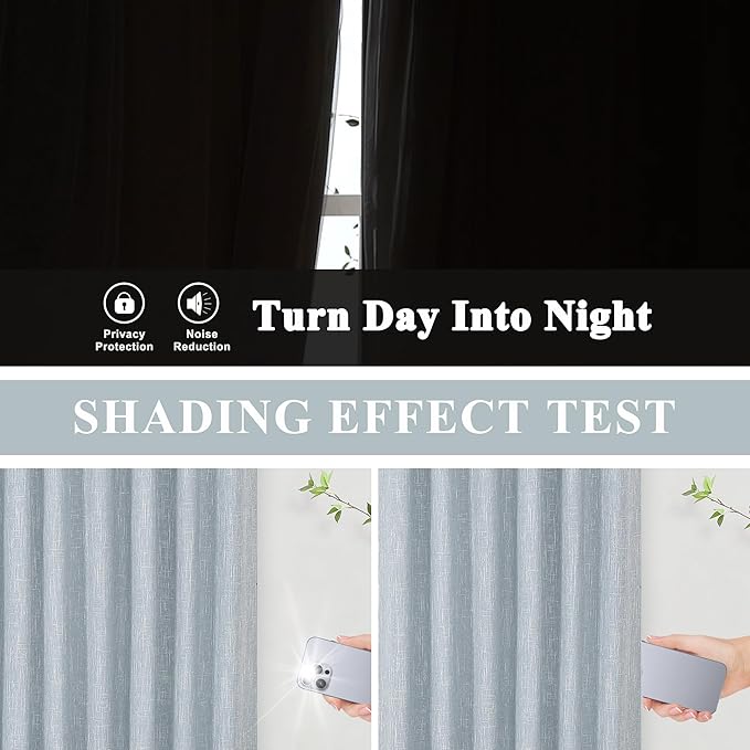 Vision Home Rod Pocket Back Tab Chambray Blue Total Blackout Bedroom Curtains 95 inch for Living Room Window Panels Thermal Insulated Energy Efficient Soundproof Grayish Blue Drapes 2 Panels 50"Wx95"L