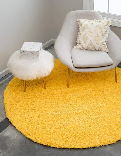 Unique Loom Solid Shag Collection Area Rug (6' 1" Round, Tuscan Sun Yellow)