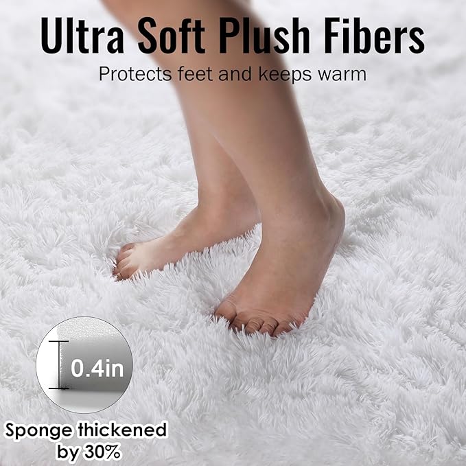 PAGISOFE Fluffy Shaggy Area Rug 5x8, Plush Rugs for Living Room, Fuzzy Rug for Nursery, Furry Rugs for Girls Boys Bedroom, Shag Carpet for Dorm Room, Soft Rug for Kids Playroom Decor,Office White