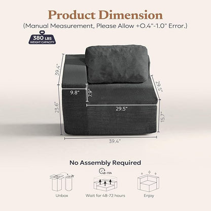40" Modular Upholstered Foam Couch, Upholstered Floor Sofa Couch with Pillow, Single Sofa for Bedroom Living Room, No Assembly Required (Corduroy Fabric, Grey)