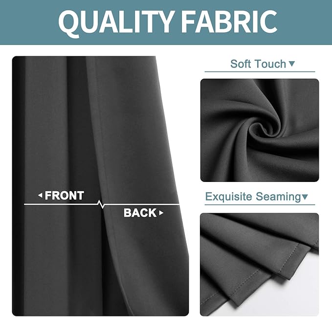 ChrisDowa Grommet Room Darkening Curtains for Bedroom and Living Room - 2 Panels Set Thermal Insulated Blackout Curtains (Dark Grey, 52W x 54L)
