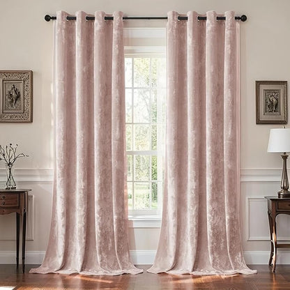 SMILETIME Pink Crushed Velvet Curtains 52x96 inch Luxurious Thermal Insulated Soundproof Drapes for Living Room Bedroom Office Soft and Durable Light-Filtering Window Treatments, 2 Panels