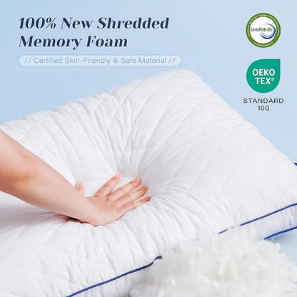 Shredded Memory Foam Pillows King Size Set of 2, Soft Bed Pillow for Side and Back Sleepers, Medium Firm Pillows 2 Pack with Gusset(20"x36")