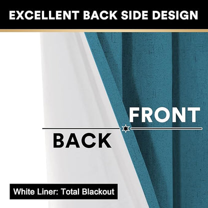 PrinceDeco Blackout Curtains 84 Inches Length 2 Panels Set 100% Blackout Curtains for Bedroom Living Room, Nursery, Office,Solid Linen Textured Curtains with White Liner,Blue Sapphire,42" W x 84" L