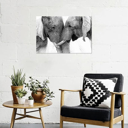 DZL Art D73081 Black and White Elephants Entwine Wall Art Canvas Painting Ready to Hang for Living Room Bedroom Office Wall Decor Home Decoration