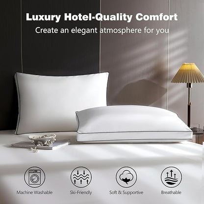 Feather Down Pillows King Size Set of 2 Pack, Luxury Hotel Quality Bed Pillow, Soft Medium Firm Feathers Pillow For Sleeping , Down Surrounded Gusseted Pillows for Side Back Stomach Sleepers 20x36 In