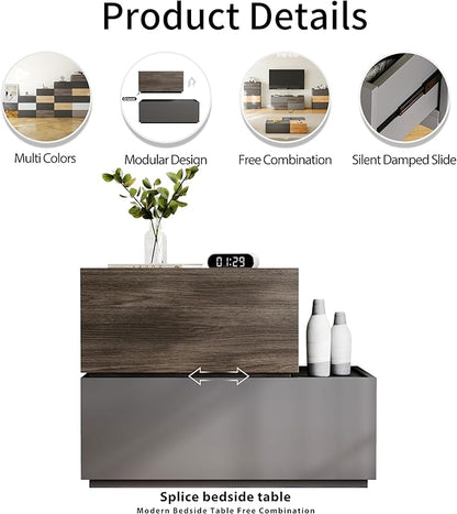 Modular Stackable Drawers, Modern Nightstand Modular Storage Bins - Storage Cabinet, Bedside Table, Sofa End Table for Living Room Hallway Entryway White Small Set 1