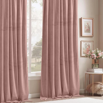 StangH Pink Velvet Curtains 90 inches Long, Nursery Girls Bedroom Privacy Window Drapes Room Darkening Home Decoration for Living Dining Room/Spa/Office, W52 x L90, 2 Panels