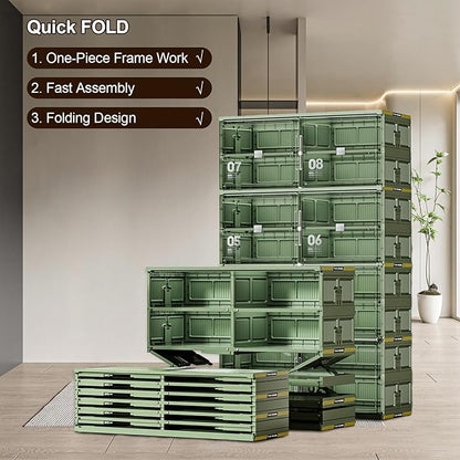 Portable Shoe Storage Cabinent of 3-Step Fast Installation,Green Foldable Shoe Organizer Box with Magnetic Clear Door for Entryway, Enclosed Shoe Rack for Sneaker, Heels etc.. (Green, 1Row 2Tier)