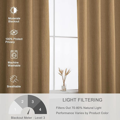 Extra Long Linen Curtains 144 inch Length 2 Panels Thick Faux Linen Blended Window Drapes Burlap Textured Curtains with Grommet for Living Room Farmhouse 12ft (52x144 Light Coffee) Natural
