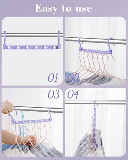 Space Saving Hangers for 48 Clothes, Reinforced Collapsible Hangers with 360° Swivel Hook, Hanger Hooks Space Saver for Closet Organizers and Storage, Dorm Room Essentials, Fully Assembled, Colorful