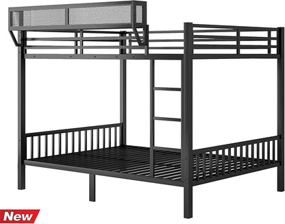 Higher Quality & Stronger Heavy Duty Metal Bunk Bed Frame Queen Over Queen Size for Adults Teens, Thickened More Stable Steel Bunkbed (Queen Over Queen-B)