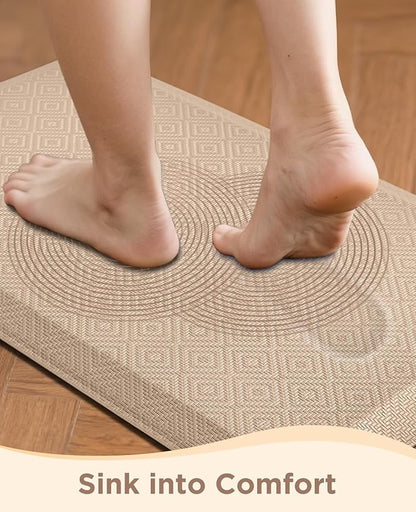 Ophanie Kitchen Mats for Floor, 3/4 inch Thick, 17x28 Anti Fatigue Cushioned Mat, Kitchen Rugs, Waterproof, Comfort Ergonomic Standing Mat for Office, Home, Sink, Beige Non-Slip Ridged Bottom
