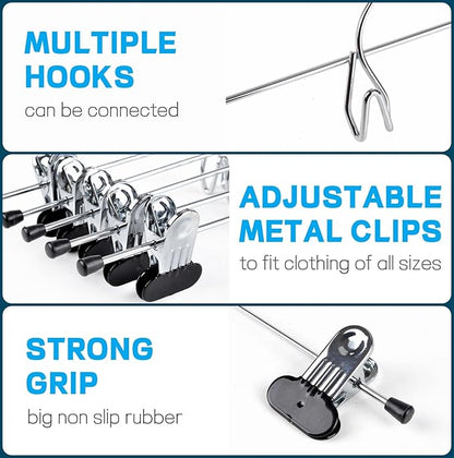 Amber Home 12 Pack Heavy Duty Add on Metal Pants Skirt Hangers, Stackable Add-on Metal Clothes Hangers with 2-Adjustable Clips, Cascading Clip Hangers Space Saving for Jeans, Slacks