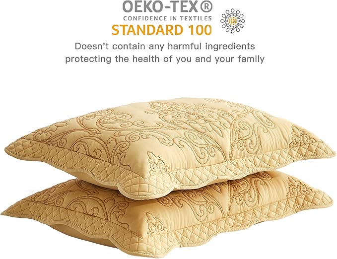CHIXIN Microfiber King Pillow Shams Set of 2 - Decorative Quilted Pillow Covers - Honey-Gold - Size (20" x 36")