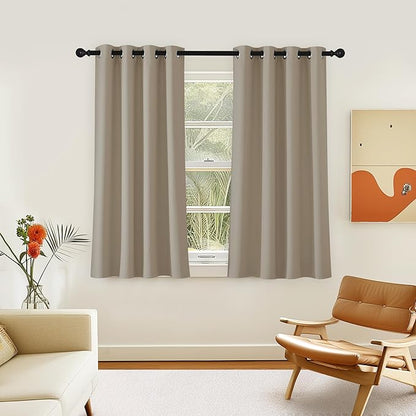 NICETOWN Room Darkening Short Curtain 54 inches Long for Living Room, Grommet Sound Reducing Thermal Insulated Curtains for Bedroom Nursery Window, 46W x 54L, 1 Piece, Taupe