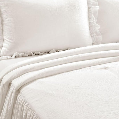 Lush Decor Ella Ruffle Lace Bedspread, 3 Piece Set, King, Neutral - Cute Bed Set - King Bedding - Beige Bedding - Coquette Decor - Neutral Ruffle Trim - Beige Lace Trim