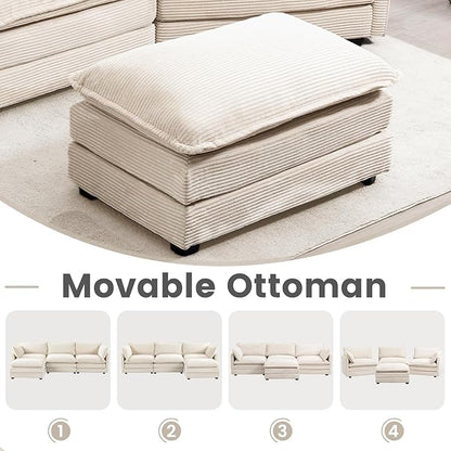 78'' Modular Sectional Cloud Couch with 2 Movable Ottoman, 4 Seat Comfy Modern Corduroy Sofa with 2 Throw Pillows, Deep Seat Sleeper Couch for Living Room Bedroom Apartment, Beige