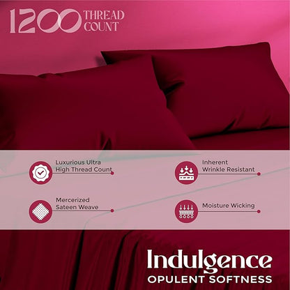 Mayfair Linen 100% Egyptian Cotton Sheets King Size - Luxury 1200 High Thread Count Egyptian Cotton King Size Sheets Set (4 PC, Burgundy), Soft, Cooling, 17" Deep Pocket Sateen Weave Hotel Bedding