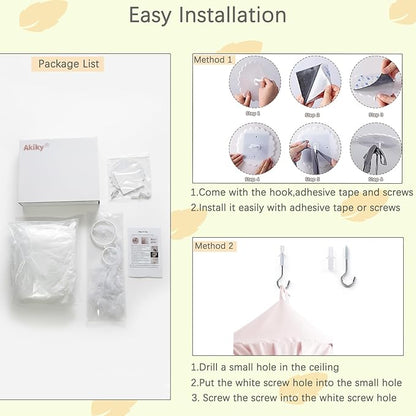 Akiky Kids Bed Canopy for Crib & Twin Size with Ruffles Dreamcatcher, Princess Girls Nursery Room Decor Toddler Baby Dome Round Hanging Tent Curtains Skirt Over Bed Reading Nook Play Tents Ivory