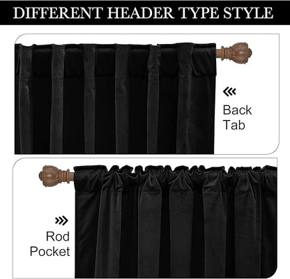 RYB Home Black Velvet Curtains 84 inches - Blackout Heavy Duty Curtains Soft Luxury Back Tap Window Covering Privacy Protection for Kids Room Bathroom Basement, Black, W52 x L84 inches, 2 Panels