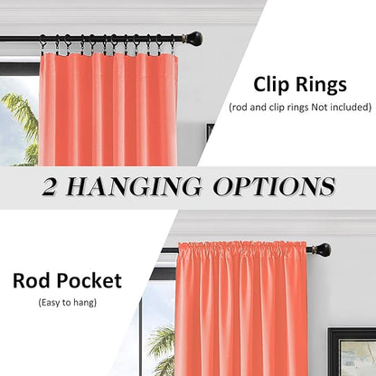 DONREN Room Darkening Rod Pocket Curtain Panels - Thermal Insulated Curtains for Living Room (Coral,52 W x 96 L Inch,2 Panels)