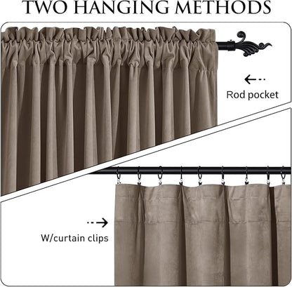 StangH Taupe Curtains 94 inches Long Premium Velvet Blackout Drapes for Bedroom/Office, Heavy Soft Curtains with Noise Reduction, Modern Neutral Home Decor, W52 x L94, 2 Panels