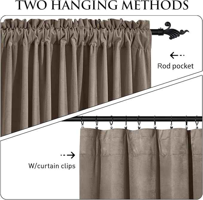 StangH Taupe Velvet Curtains - Premium Blackout Thermal Curtains for Bedroom/Office, Heavy Soft Drapes with Noise Reduction, Modern Neutral Home Decor, W52 x L92, 2 Panels