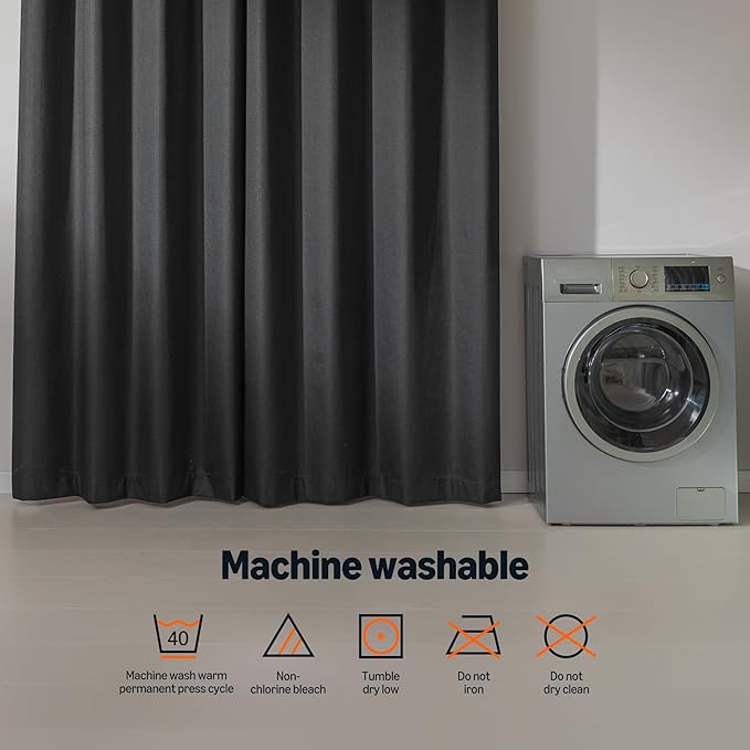 Amazon Basics Faux Linen Blackout Curtains for Bedroom and Living Room, 2-Piece Set with Grommets, 42" W x 72" L, Black