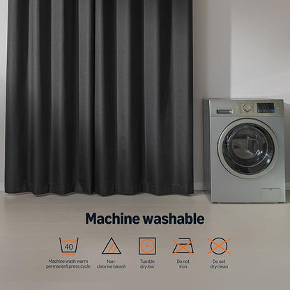 Amazon Basics Faux Linen Blackout Curtains for Bedroom and Living Room, 2-Piece Set with Grommets, 42" W x 95" L, Black