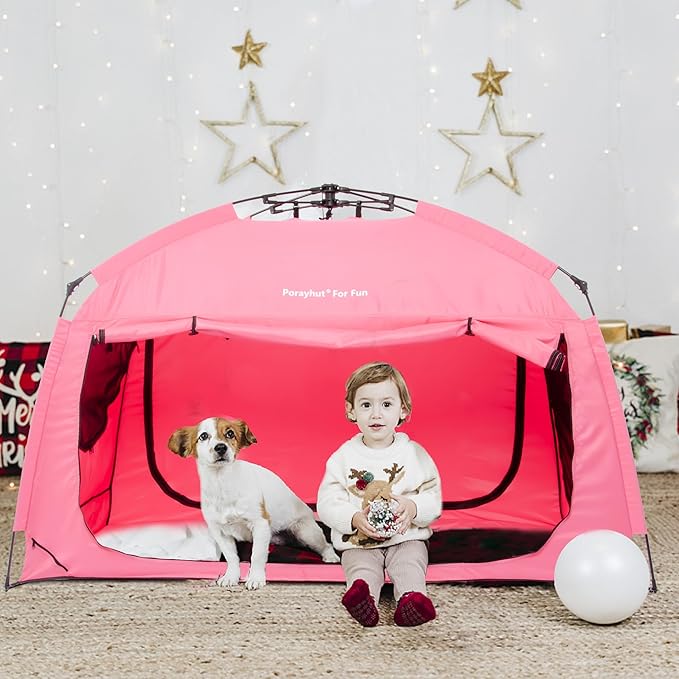 Indoor Instant Privacy Bed Tent for Sleeping,Quick Set-up Bed Canopies,Portable Bed Drapes with Large Space and 3 Doors (Pink, Twin)