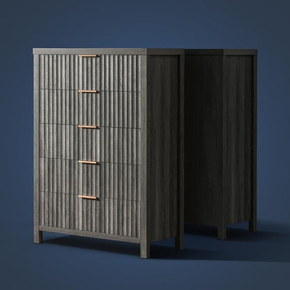 5 Drawers Dresser for Bedroom, 44 Inches Tall Modern Bedroom Dressers, Chest of Drawers for Bedroom, Fluted Dresser for Closet Organizer for Living Room, Hallway, Entryway (Midnight Oak, 2 Pieces)