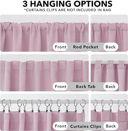 Deconovo Blackout Curtains, Thermal Insulated, W52 x L63 2 Panels, Back Tab, Machine Washable, Room-Darkening Drapes for Bedroom/Living Room Lavender