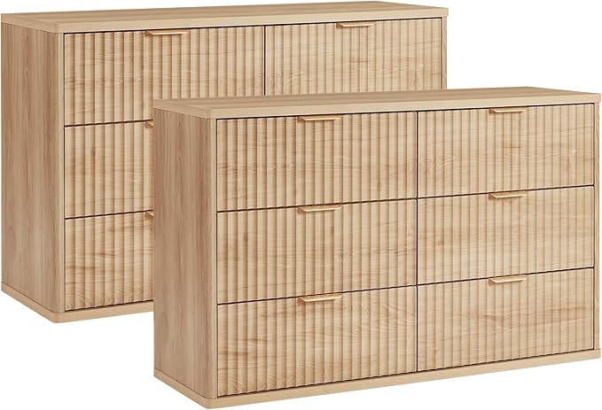 LEYAOYAO Fluted 5 Drawers Dresser Set of 2, 41" Tall Modern Chest of Drawers with Metal Handle, Curved Profile Dresser TV Stand, Wooden Drawer Organizer for Bedroom, Living Room, Hallway, Lightgrey